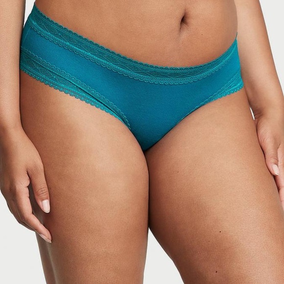 Victoria's Secret Lace Waist Ribbed Cotton Cheeky Panty Evening Tide XL NEW - Picture 5 of 6